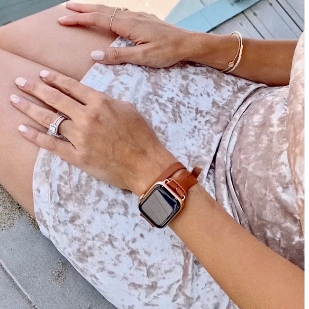 iWatch Leather Bracelet Light Brown Double Wrap